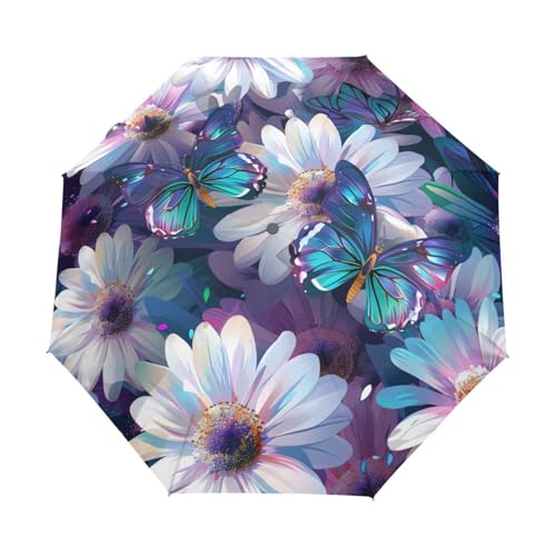 Cartoon Schöne Schmetterlinge Gänseblümchen Regenschirm Taschenschirm Kinder Jungen Mädchen UV-Schutz Auf-Zu Automatik Umbrella Verstärkt Winddichte Zusammenklappbar von Niigeu