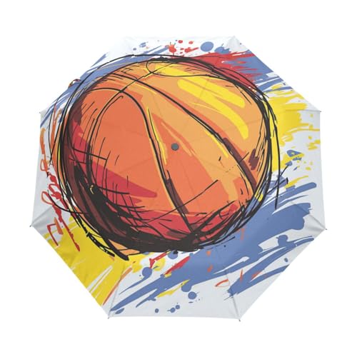 Cartoon Sport Basketballball Regenschirm Taschenschirm Kinder Jungen Mädchen UV-Schutz Auf-Zu Automatik Umbrella Verstärkt Winddichte Zusammenklappbar von Niigeu