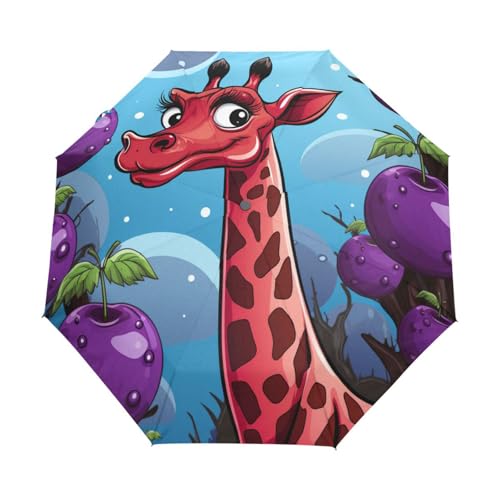Cartoon Süße Giraffe Hirsch Regenschirm Taschenschirm Kinder Jungen Mädchen UV-Schutz Auf-Zu Automatik Umbrella Verstärkt Winddichte Zusammenklappbar von Niigeu