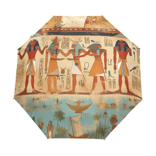 Cartoon Vintage Ägypten Kultur Regenschirm Taschenschirm Kinder Jungen Mädchen UV-Schutz Auf-Zu Automatik Umbrella Verstärkt Winddichte Zusammenklappbar von Niigeu