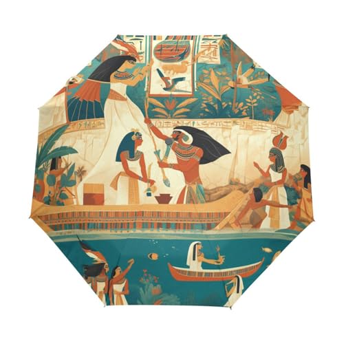 Cartoon Vintage Ägypter Regenschirm Taschenschirm Kinder Jungen Mädchen UV-Schutz Auf-Zu Automatik Umbrella Verstärkt Winddichte Zusammenklappbar von Niigeu