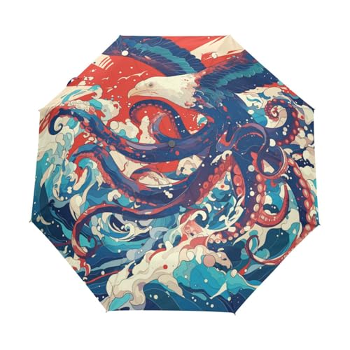 Cartoon Vogel Krake Tier Regenschirm Taschenschirm Kinder Jungen Mädchen UV-Schutz Auf-Zu Automatik Umbrella Verstärkt Winddichte Zusammenklappbar von Niigeu