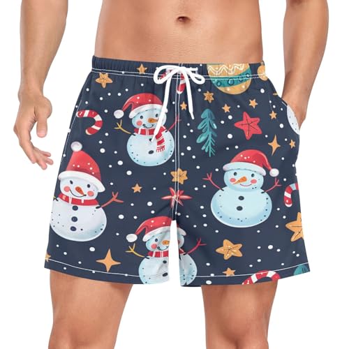 Cartoon Weihnachten Lustiger Schneemann Herren Badeshorts Badehose mit Mesh-Futter Boardshorts für Männer Surf Schwimmhose Sporthose von Niigeu