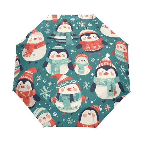 Cartoon Weihnachts Schneeflocken Pinguine Regenschirm Taschenschirm Kinder Jungen Mädchen UV-Schutz Auf-Zu Automatik Umbrella Verstärkt Winddichte Zusammenklappbar von Niigeu
