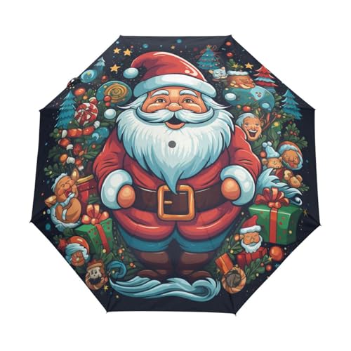 Cartoon Weihnachtsmann Weihnachten Regenschirm Taschenschirm Kinder Jungen Mädchen UV-Schutz Auf-Zu Automatik Umbrella Verstärkt Winddichte Zusammenklappbar von Niigeu