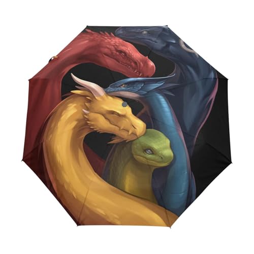 Cartoon Wilde Drachenschlange Regenschirm Taschenschirm Kinder Jungen Mädchen UV-Schutz Auf-Zu Automatik Umbrella Verstärkt Winddichte Zusammenklappbar von Niigeu