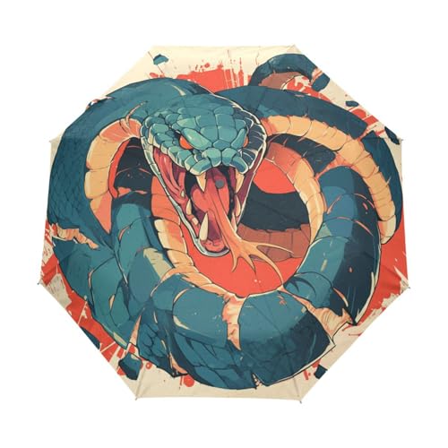 Cartoon Wildtier Schlange Regenschirm Taschenschirm Kinder Jungen Mädchen UV-Schutz Auf-Zu Automatik Umbrella Verstärkt Winddichte Zusammenklappbar von Niigeu