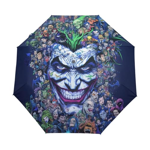 Cartoon Zuckerschädel Clown Regenschirm Taschenschirm Kinder Jungen Mädchen UV-Schutz Auf-Zu Automatik Umbrella Verstärkt Winddichte Zusammenklappbar von Niigeu