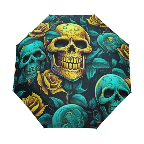 Cartoon Zuckerschädel Geist Regenschirm Taschenschirm Kinder Jungen Mädchen UV-Schutz Auf-Zu Automatik Umbrella Verstärkt Winddichte Zusammenklappbar von Niigeu
