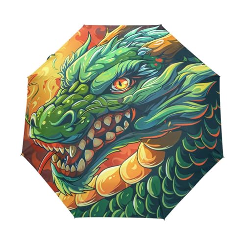 Chinesischer Glücksdrache Grün Regenschirm Taschenschirm Kinder Jungen Mädchen UV-Schutz Auf-Zu Automatik Umbrella Verstärkt Winddichte Zusammenklappbar von Niigeu