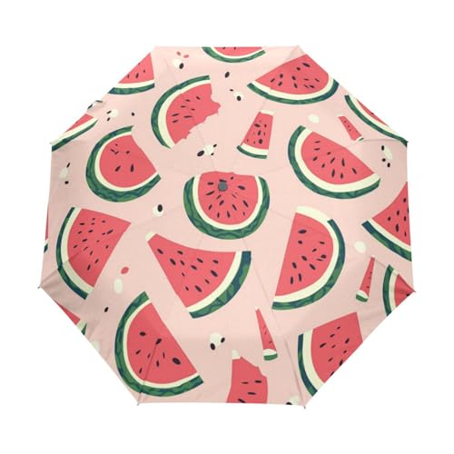 Coole Wassermelonenscheiben Rosa Regenschirm Taschenschirm Kinder Jungen Mädchen UV-Schutz Auf-Zu Automatik Umbrella Verstärkt Winddichte Zusammenklappbar von Niigeu