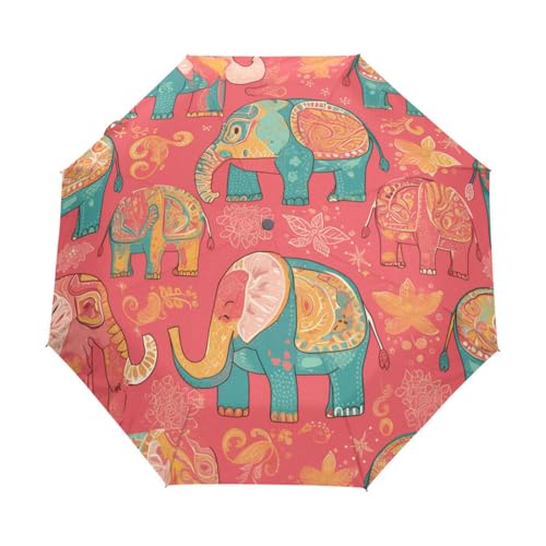 Elefantenrosa Im Indischen Stil Regenschirm Taschenschirm Kinder Jungen Mädchen UV-Schutz Auf-Zu Automatik Umbrella Verstärkt Winddichte Zusammenklappbar von Niigeu