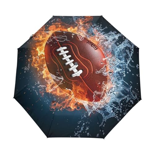 Feuer American Football Rugby Regenschirm Taschenschirm Kinder Jungen Mädchen UV-Schutz Auf-Zu Automatik Umbrella Verstärkt Winddichte Zusammenklappbar von Niigeu