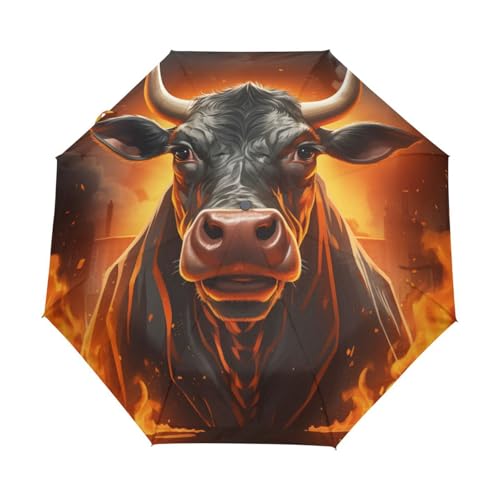 Feuer Flamme Bulle Kuh Regenschirm Taschenschirm Kinder Jungen Mädchen UV-Schutz Auf-Zu Automatik Umbrella Verstärkt Winddichte Zusammenklappbar von Niigeu