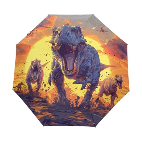 Feuer Flamme Drache Dinosaurier Regenschirm Taschenschirm Kinder Jungen Mädchen UV-Schutz Auf-Zu Automatik Umbrella Verstärkt Winddichte Zusammenklappbar von Niigeu