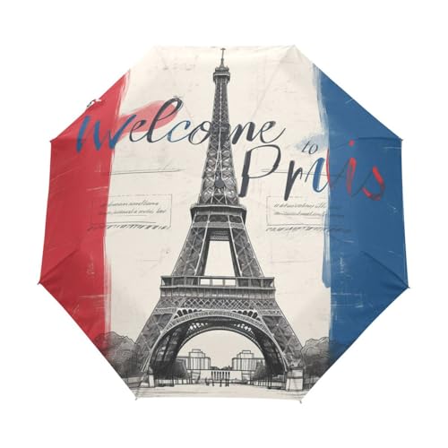 Französische Flagge Paris Eiffelturm Regenschirm Taschenschirm Kinder Jungen Mädchen UV-Schutz Auf-Zu Automatik Umbrella Verstärkt Winddichte Zusammenklappbar von Niigeu