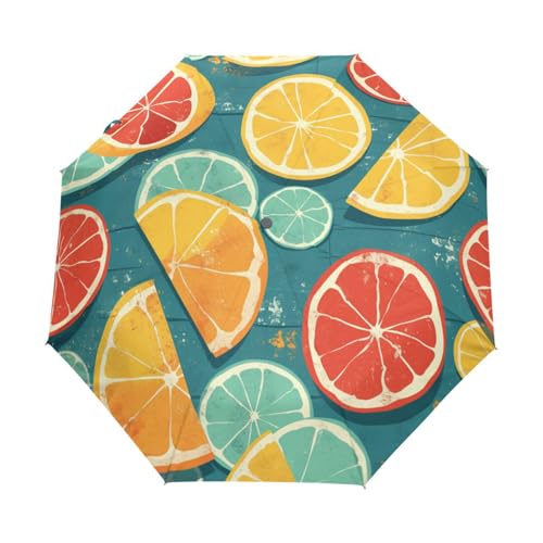 Fruchtorangen Zitronenscheiben Regenschirm Taschenschirm Kinder Jungen Mädchen UV-Schutz Auf-Zu Automatik Umbrella Verstärkt Winddichte Zusammenklappbar von Niigeu