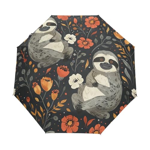 Gänseblümchen Faultierbär Regenschirm Taschenschirm Kinder Jungen Mädchen UV-Schutz Auf-Zu Automatik Umbrella Verstärkt Winddichte Zusammenklappbar von Niigeu