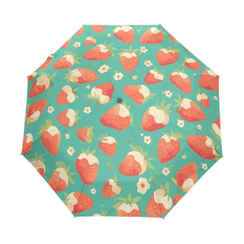 Gänseblümchenblume Erdbeerfrucht Regenschirm Taschenschirm Kinder Jungen Mädchen UV-Schutz Auf-Zu Automatik Umbrella Verstärkt Winddichte Zusammenklappbar von Niigeu