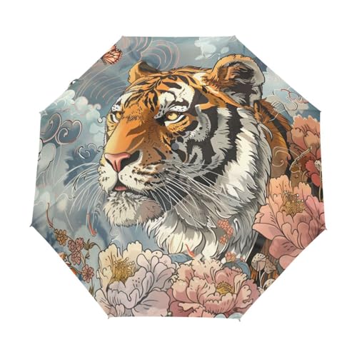 Gänseblümchenblume Tigertier Regenschirm Taschenschirm Kinder Jungen Mädchen UV-Schutz Auf-Zu Automatik Umbrella Verstärkt Winddichte Zusammenklappbar von Niigeu