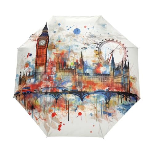 Gekritzel London Kunststadt Regenschirm Taschenschirm Kinder Jungen Mädchen UV-Schutz Auf-Zu Automatik Umbrella Verstärkt Winddichte Zusammenklappbar von Niigeu