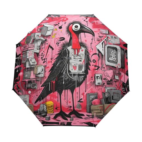 Gekritzel Popstar Vogel Regenschirm Taschenschirm Kinder Jungen Mädchen UV-Schutz Auf-Zu Automatik Umbrella Verstärkt Winddichte Zusammenklappbar von Niigeu
