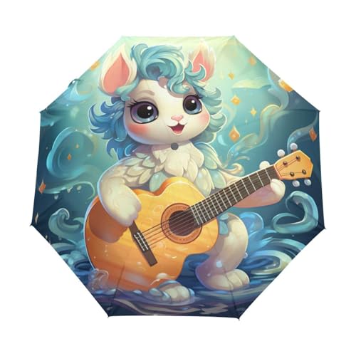 Gitarrenmusik Einhorn Pferd Regenschirm Taschenschirm Kinder Jungen Mädchen UV-Schutz Auf-Zu Automatik Umbrella Verstärkt Winddichte Zusammenklappbar von Niigeu