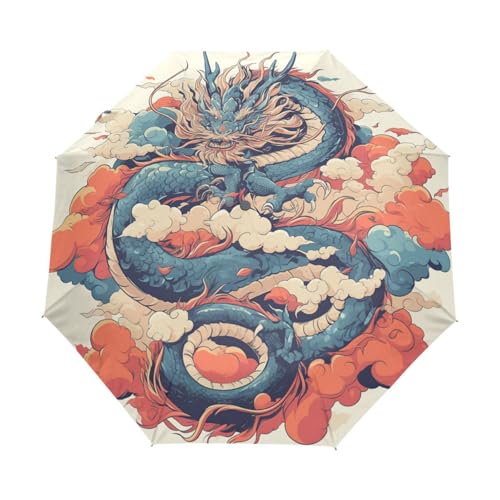 Glückliche Chinesische Drachenwolken Regenschirm Taschenschirm Kinder Jungen Mädchen UV-Schutz Auf-Zu Automatik Umbrella Verstärkt Winddichte Zusammenklappbar von Niigeu