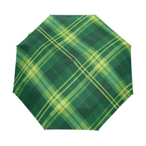 Grün Liniertes Büffelgitter Regenschirm Taschenschirm Kinder Jungen Mädchen UV-Schutz Auf-Zu Automatik Umbrella Verstärkt Winddichte Zusammenklappbar von Niigeu