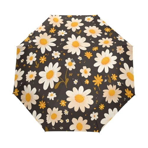 Kunst Gänseblümchen Beige Regenschirm Taschenschirm Kinder Jungen Mädchen UV-Schutz Auf-Zu Automatik Umbrella Verstärkt Winddichte Zusammenklappbar von Niigeu