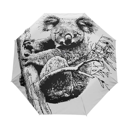Kunst Koalabär Schwarz Regenschirm Taschenschirm Kinder Jungen Mädchen UV-Schutz Auf-Zu Automatik Umbrella Verstärkt Winddichte Zusammenklappbar von Niigeu