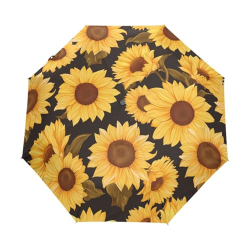 Kunst Sonnenblumen Blume Regenschirm Taschenschirm Kinder Jungen Mädchen UV-Schutz Auf-Zu Automatik Umbrella Verstärkt Winddichte Zusammenklappbar von Niigeu