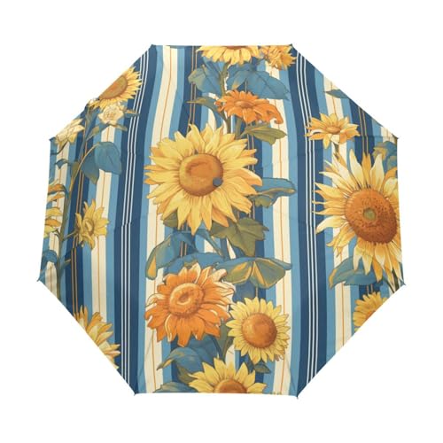 Kunst Sonnenblumen Blumenmuster Regenschirm Taschenschirm Kinder Jungen Mädchen UV-Schutz Auf-Zu Automatik Umbrella Verstärkt Winddichte Zusammenklappbar von Niigeu