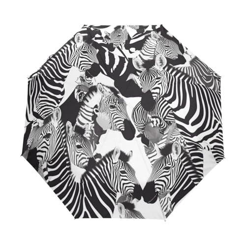 Kunst Zebras Schwarz Weiß Regenschirm Taschenschirm Kinder Jungen Mädchen UV-Schutz Auf-Zu Automatik Umbrella Verstärkt Winddichte Zusammenklappbar von Niigeu