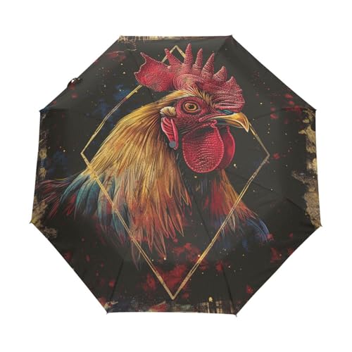 Kunsttier Hahn Hahn Regenschirm Taschenschirm Kinder Jungen Mädchen UV-Schutz Auf-Zu Automatik Umbrella Verstärkt Winddichte Zusammenklappbar von Niigeu