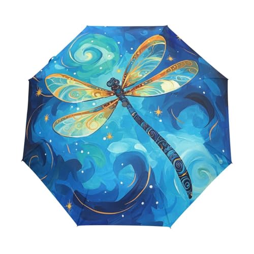 Libelle Insekt Blaues Tier Regenschirm Taschenschirm Kinder Jungen Mädchen UV-Schutz Auf-Zu Automatik Umbrella Verstärkt Winddichte Zusammenklappbar von Niigeu