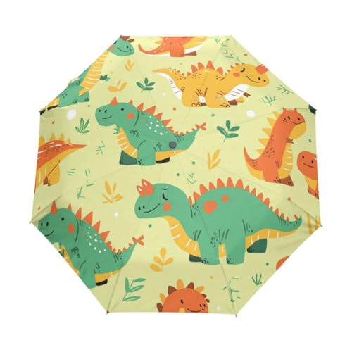 Lustige Grüne Dinos Dinosaurier Regenschirm Taschenschirm Kinder Jungen Mädchen UV-Schutz Auf-Zu Automatik Umbrella Verstärkt Winddichte Zusammenklappbar von Niigeu