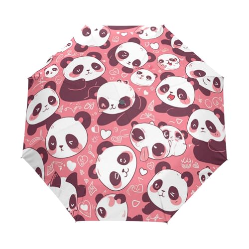 Lustiger Fetter Pandabär Rosa Regenschirm Taschenschirm Kinder Jungen Mädchen UV-Schutz Auf-Zu Automatik Umbrella Verstärkt Winddichte Zusammenklappbar von Niigeu