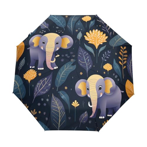 Lustiges Cartoon Elefantenbaby Regenschirm Taschenschirm Kinder Jungen Mädchen UV-Schutz Auf-Zu Automatik Umbrella Verstärkt Winddichte Zusammenklappbar von Niigeu
