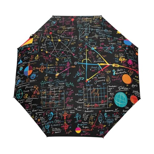 Mathe Chemie Formelgleichung Regenschirm Taschenschirm Kinder Jungen Mädchen UV-Schutz Auf-Zu Automatik Umbrella Verstärkt Winddichte Zusammenklappbar von Niigeu
