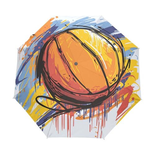 Niedlicher Cartoon Basketballball Regenschirm Taschenschirm Kinder Jungen Mädchen UV-Schutz Auf-Zu Automatik Umbrella Verstärkt Winddichte Zusammenklappbar von Niigeu