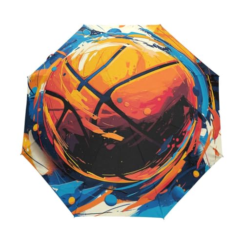 Niedlicher Cartoon Sport Basketball Regenschirm Taschenschirm Kinder Jungen Mädchen UV-Schutz Auf-Zu Automatik Umbrella Verstärkt Winddichte Zusammenklappbar von Niigeu