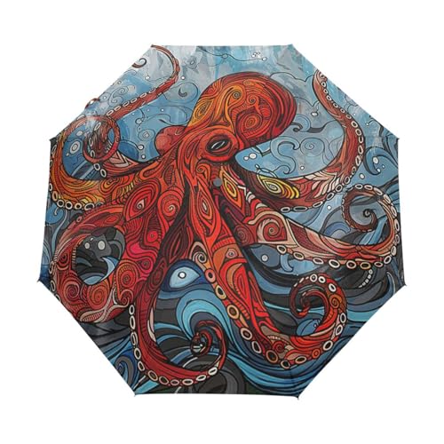 Niedlicher Cartoon Tierkrake Regenschirm Taschenschirm Kinder Jungen Mädchen UV-Schutz Auf-Zu Automatik Umbrella Verstärkt Winddichte Zusammenklappbar von Niigeu