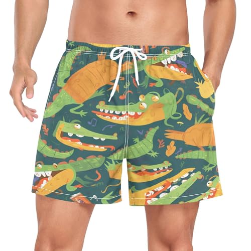 Niigeu Lustige Alligatoren Krokodil Grün Herren Badeshorts Badehose mit Mesh-Futter Boardshorts für Männer Surf Schwimmhose Sporthose von Niigeu