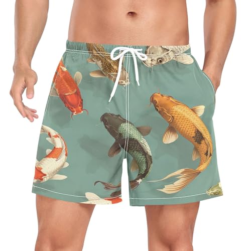 Niigeu Süßer Japanischer Koi Fisch Herren Badeshorts Badehose mit Mesh-Futter Boardshorts für Männer Surf Schwimmhose Sporthose von Niigeu