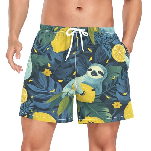 Niigeu Tropischer Palmen Zitronen Faultierbär Herren Badeshorts Badehose mit Mesh-Futter Boardshorts für Männer Surf Schwimmhose Sporthose von Niigeu