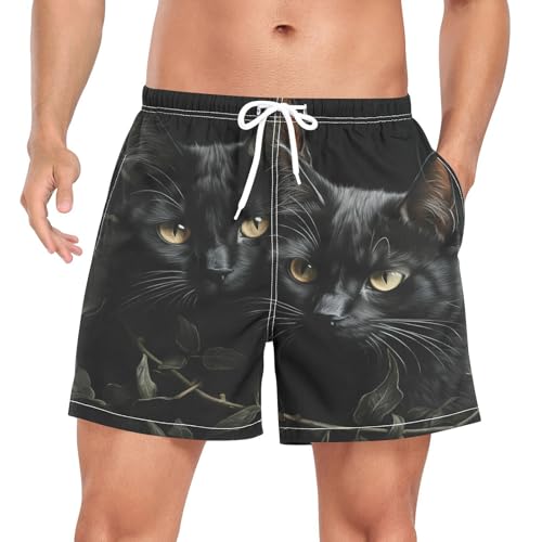 Niigeu Valentin Schwarze Katze Kätzchen Herren Badeshorts Badehose mit Mesh-Futter Boardshorts für Männer Surf Schwimmhose Sporthose von Niigeu
