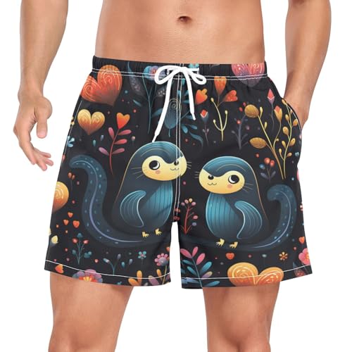 Niigeu Valentinstag Otter Herzen Stern Herren Badeshorts Badehose mit Mesh-Futter Boardshorts für Männer Surf Schwimmhose Sporthose von Niigeu