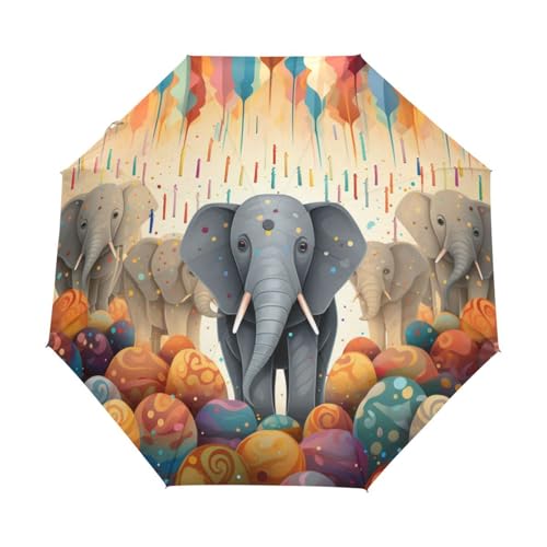 Partyelefant Im Indischen Stil Regenschirm Taschenschirm Kinder Jungen Mädchen UV-Schutz Auf-Zu Automatik Umbrella Verstärkt Winddichte Zusammenklappbar von Niigeu