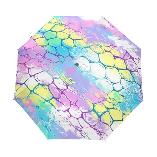 Pastellfarbene Regenbogenschlangenhaut Regenschirm Taschenschirm Kinder Jungen Mädchen UV-Schutz Auf-Zu Automatik Umbrella Verstärkt Winddichte Zusammenklappbar von Niigeu